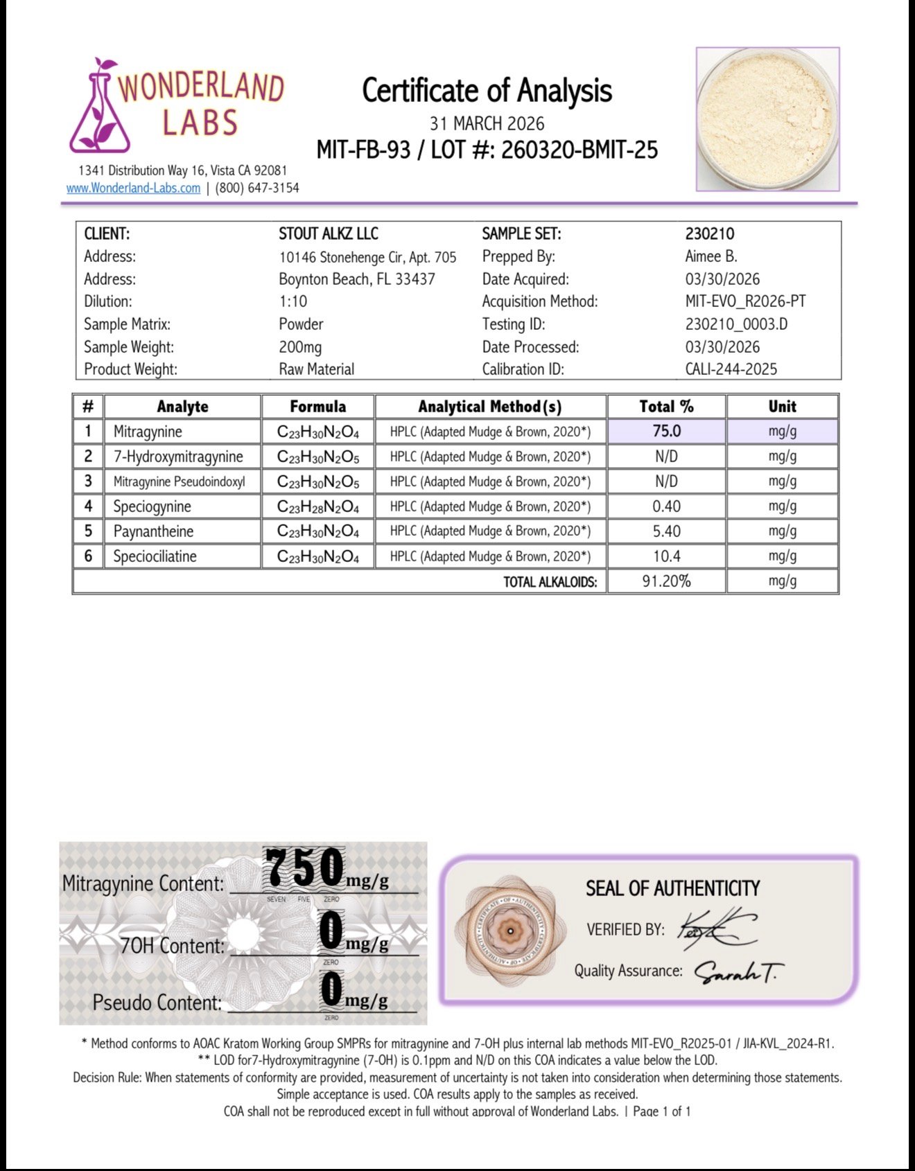 Mitragynine 91.2% total Alkz - Image 4